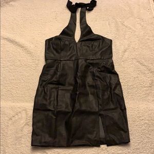 Faux Leather Halter Dress
